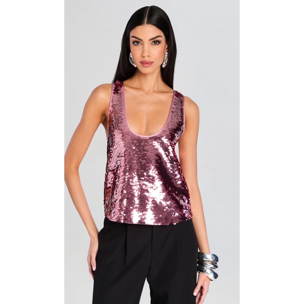 Retrofête Mandy Sequin Top Women Medium Earl Rose Racerback Festive Glam NWT